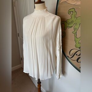 Smock pleated front ivory top